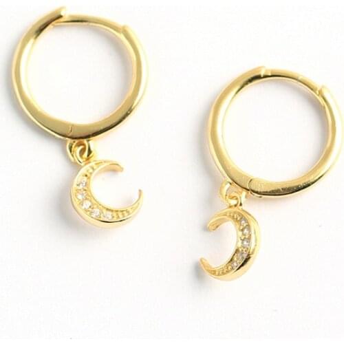 925 Sterling Silver Earring Fashion Zircon Moon Short Drop Earring Ear Ring Ear Bone Simple Popular Female Girl Silver Ear Jewel