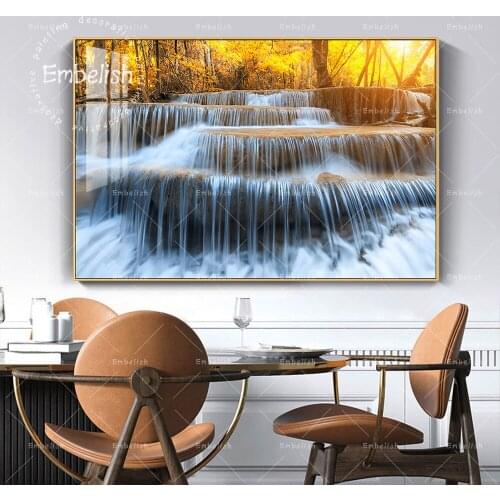 Embelish Beautiful Waterfall Rainforest Landscape HD Spray On Canvas Paintings For Living Room Artworks Home Decor Wall Pictures