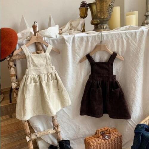 2021 Korea style girls corduroy dress fashion cotton autumn girls dresses 2-7 years WU745