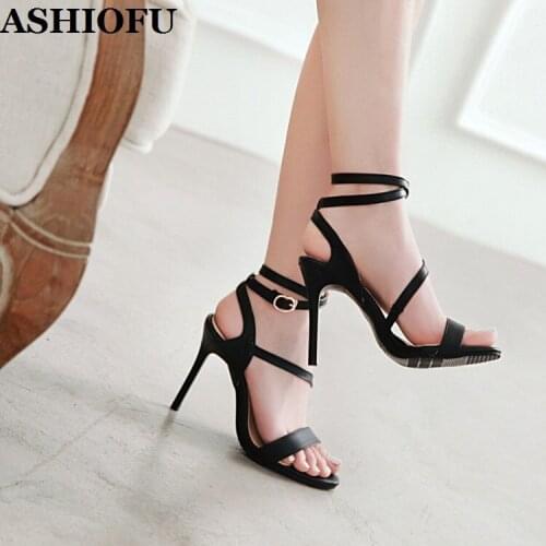 ASHIOFU Wholesale New Simple Womens Sandals Buckle Strap Stiletto High Heels Summer Shoes Real Photos Fashion Club Sandal Shoes