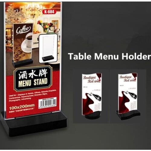 100*200mm Double-Sided Restaurant Plastic Table Top Acrylic Sign Holder Frames T-Shape Menu Document Paper Picture Holder Stand