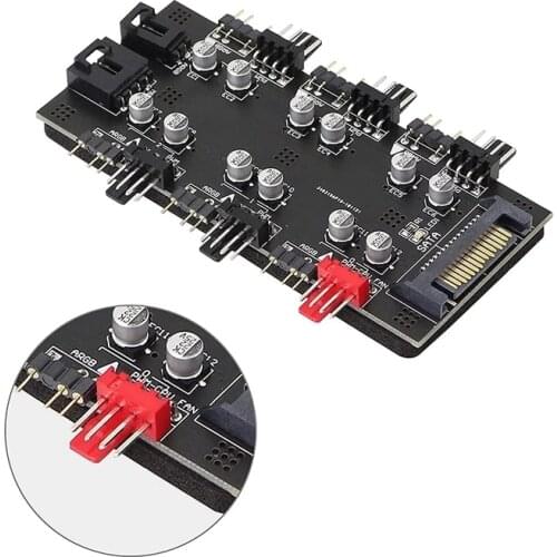 12V 4Pin PWM/ARGB with SATA 15Pin Power 2-In-1Hub 6Simultaneous CPU Cooling Fan Used to Expand the Motherboard SATA Interface