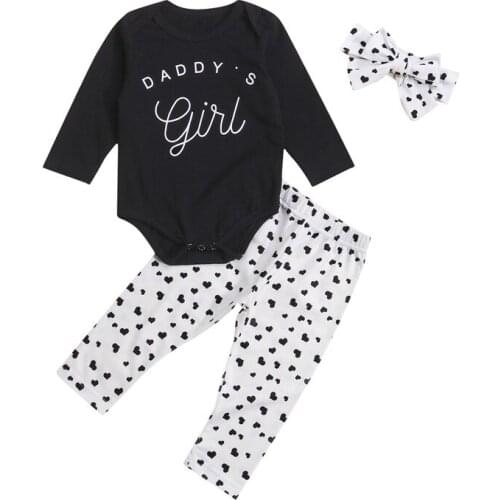 0-18m Baby Girls 3pcs Outfits Long Sleeve Letter Romper Heart Pants Headband Set Infant Girls Spring Fall Clothing Set