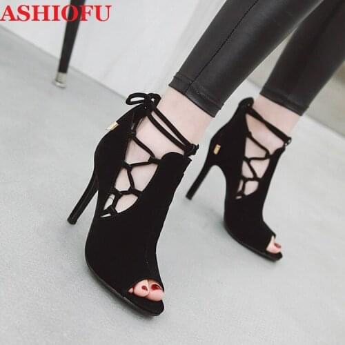 ASHIOFU Wholesale Real Photos Womens High Heels Sandals Cross-straps Party Peep-toe Summer Shoes Sexy Club Daily Wear Sandals