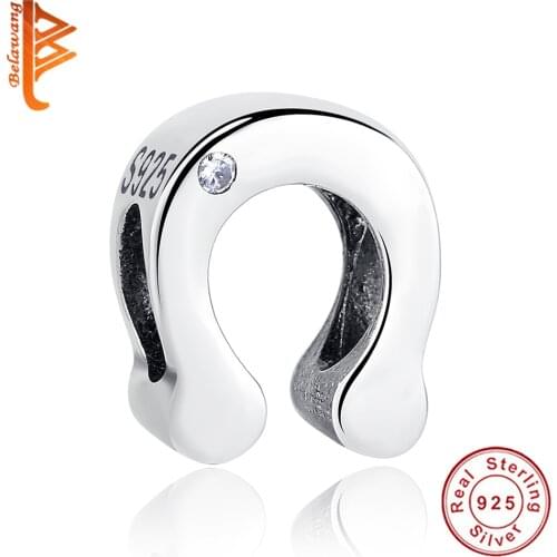 BELAWANG Authentic 100% 925 Sterling Silver Horseshoe Letter U Beads Fit Pandora Original Charms Bracelet DIY Jewelry Making
