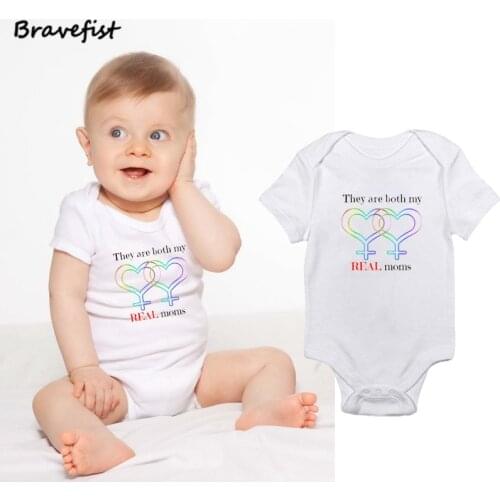 Baby Bodysuit Newborn Clothing Cotton Body Baby Short Sleeve Underwear Infant Boys Girls Clothes They Are Both My Real Moms Tees