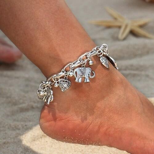 Bohemian Retro Anklets Chain Anklet For Women Trend Elephant Heart Anklets Foot Bracelet Beach Jewelry