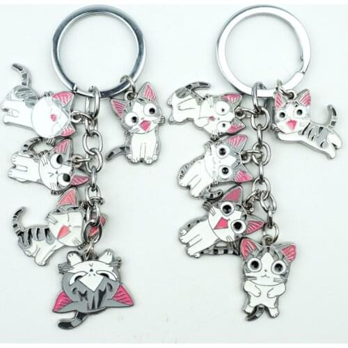 Cute Kawaii Cat Chis Sweet Home Keychain Keyring 5 In 1 Set Alloy Metal Pendant Cartoon Figures Key Ring Cosplay Accessories