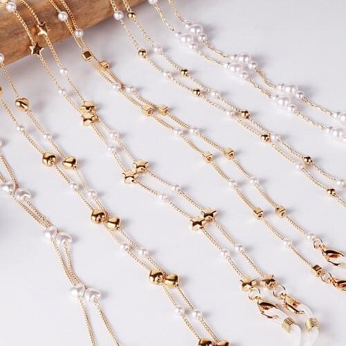 Fashion Metal Gold Star Heart Glasses Chain Mask for Women Lanyard Pearl Love Beaded Necklace Eyeglasses Straps Accessories