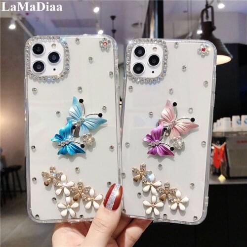 Case For Samsung A3 A5 A7 2017 A9 A8 A6 PLUS A50 A70 A80 Luxury Bling Rhinestone Diamond Butterfly Transparent Soft Phone Case