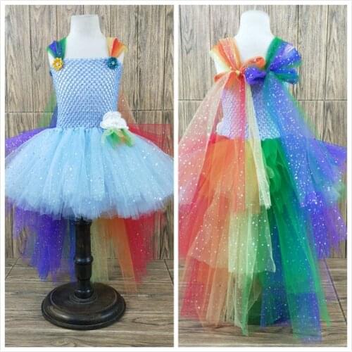 POSH DREAM Unicorn Easter Shining Evening Kids Girls Dresses Princess Unicorn Cosplay Children Kids Tutu Dress with Train Tulle