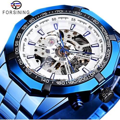 Forsining Luxury Automatic Analog Watches Men Business Mechanical Watch Waterproof Skeleton Wristwatches Bule Relojes Hombre