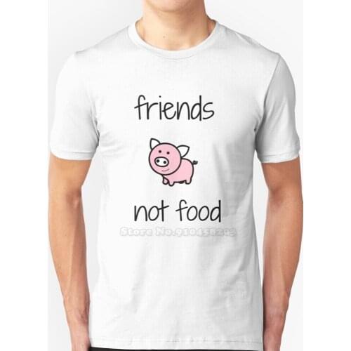 Friends Not Food T Shirt Round Collar Short Sleeve T-Shirts Cool Vegan Animal Pig Piggy Peta Vegan Art Love Animals Meat Food