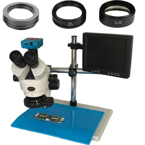 HDMI USB 3.5X~90X Simul-Focal Continuous Zoom Trinocular Stereo Microscope 30MP Camera 144 LED Universal Stand Phone Repair kit