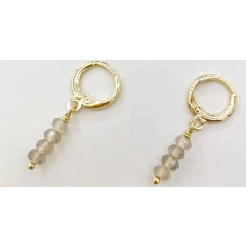 Dainty Faceted Gray Onyx Bar Earrings Natural Stone Pendants Charms 14K Gold Filled Hoops For Delicate Dangle Female Earrings