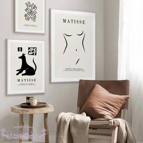Matisse Plant Dog Canvas Painting Abstract Silhouette Body Line Poster Wall Art Picture for Bedroom Modern Home Decoration