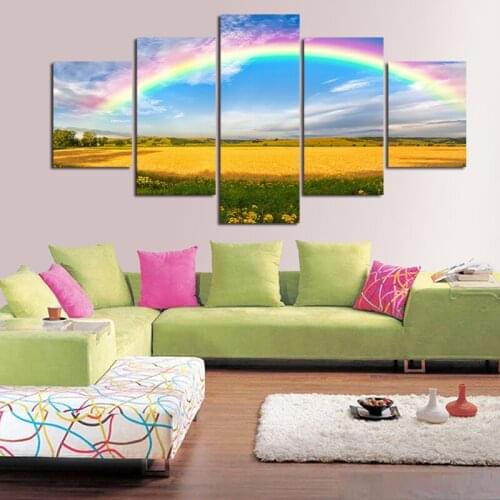 5 PCS Set The Colours Of Rainbow Oil Painting Pop Hd Rainbow Scenery Wall Art Canvas Print Painting Living Room Home Decoration
