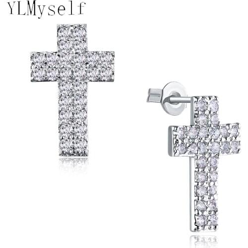 Cross stud earrings pave 1.2mm cubic zirconia crystal oorbellen wholesale White Women cheap Earring classic Statement jewelry