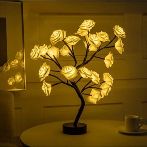 Indoor Decoration LED Rose Flower Light USB Night Light Christmas Tree Valentines Gift Lamp Home Bedroom Bedside Table Light