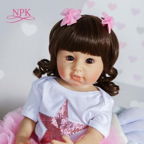 NPK 55CM full body silicone girl toddler princess bebe doll reborn in pink dress flexible lifelike realistic doll waterproof