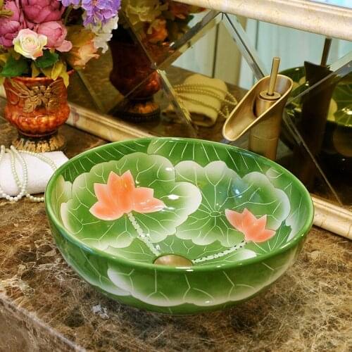 Lotus pattern Europe style china washbasin sink Jingdezhen Art Counter Top ceramic bathroom sink sink bathroom ceramic