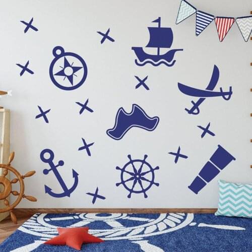 Makeyes Pirate Wall Sticker Boys Playroom Wall Decals Ship Sea Wall Decals Pirate Games Kids Boy Wall Decoration Home Decor Q236