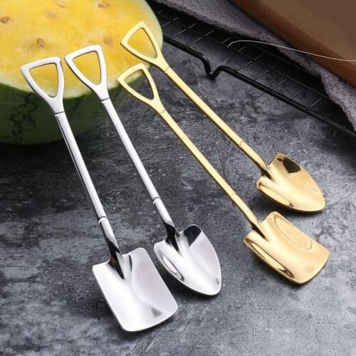 Stainless Steel Spoon Retro Shovel Flat Coffee Tea Ice Cream Metal Spoon Kitchen Gadget