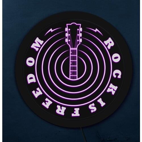 Music Quote Rock Is Freedom Guitar Studio Sign Multi-color LED Lighting Wall Art Guitar LED Display Guitarist Man Cave Decor