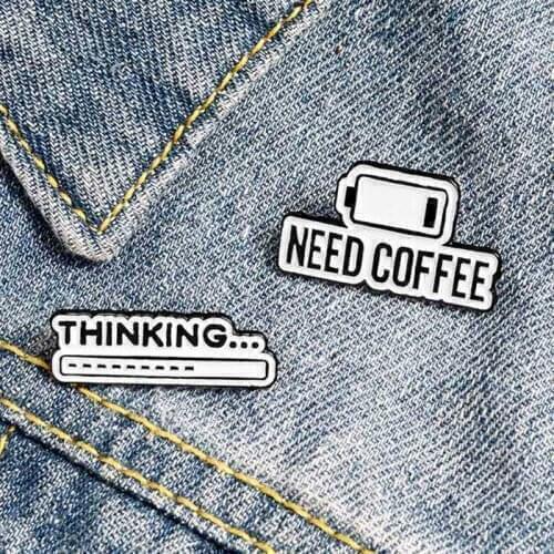 Coffee Power Thinking Progress Bar Soft Enamel Pins Needing Coffee To Stay Alive Brooch Badges Pin Wholesale Gift For Women Men