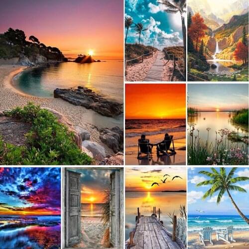 5D Diy Diamond Painting Kit Sunset Sea Landscape Square Round Full Diamond Embroidery Mosaic Cross Stitch Wall Art Picture
