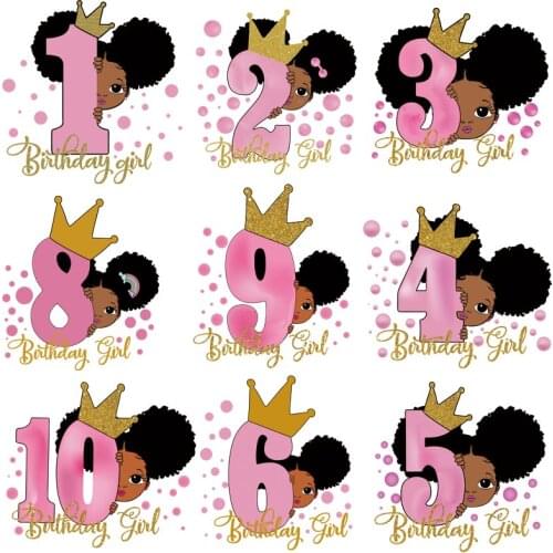 Brithday Black Kids Patches For Clothing DIY A-Level Washable Kid T-Shirt Thermal Heat Transfer Stickers Afican Girl Patch Decor