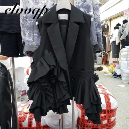 Autumn New Outerwear Layered Ruffles Design Fashionable Loose Fashion Black Blazer Vest Women Party Party Coats High Quality