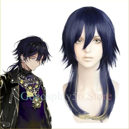 Paradox Live Shingu Haruomi Wig BURAIKAN Rapper Cosplay Hair Dark Blue Mixed Golden Synthetic Hair