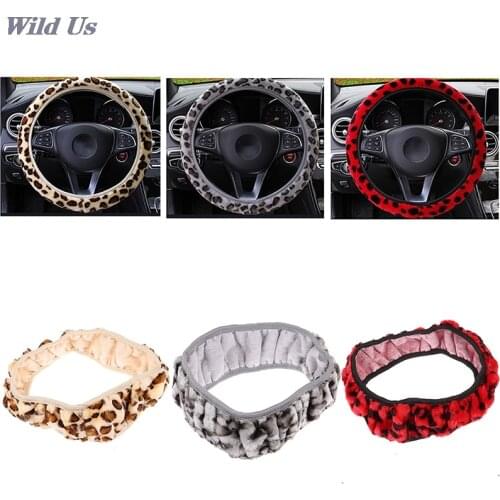 Leopard Print Plush Car Steering Wheel Cover Winter Warmer For Women Girl Lady 1PC