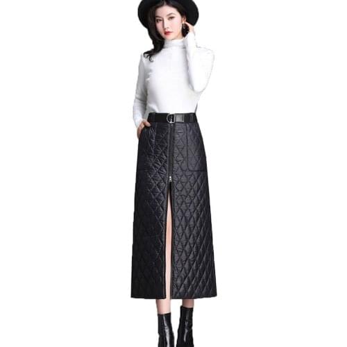 Down Cotton Skirt Womens Skirts New 2020 Autumn Winter Clothing Mid-Long Black Zipper One Piece Warm Cotton Skirt A-line Skirt