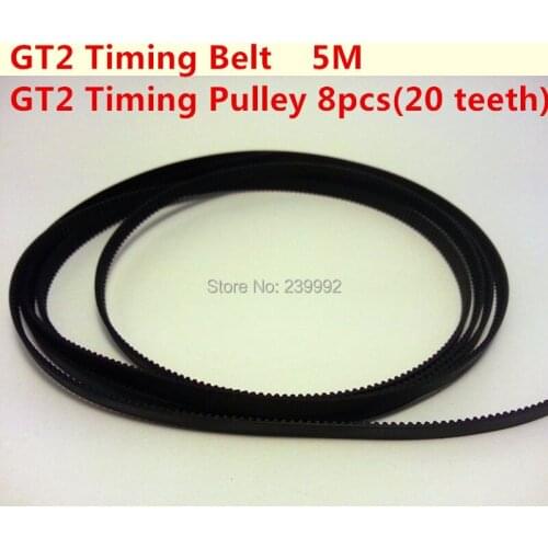 3d printer timing belt and pulley set: 8 pcs 20 teeth GT2 Timing Pulley + 5 M GT2 timing Belt for 3D Rostock Mendel Reprap