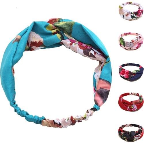 Korea Printed Hair Ribbon Cross Hairbands Turban Elastic Headbands Chiffon silk ladies headband sports face wash headdress
