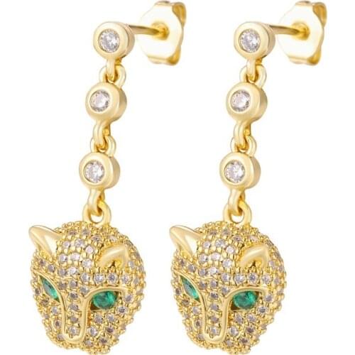 Leopard Head Drop Earrings Paved Cubic Zirconia Stone Animal Panther Party Jewelry Luxury Jewelry
