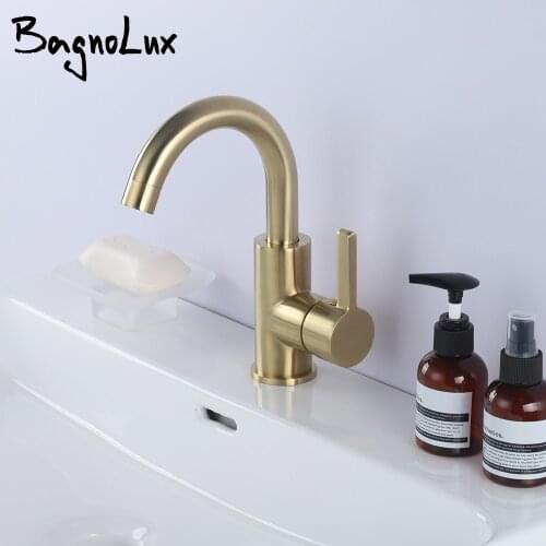 Brushed Gold Brass Deck Mounted Single Bracket Single Hole Mixed cold and hot water Basin Mixer Water Bathroom Sink Faucet