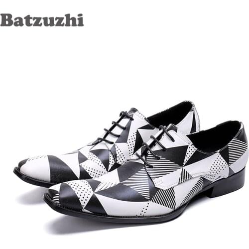Batzuzhi Brand Men Shoes Lace-up Genuine Leather Dress Shoes for Men Black White Business Shoes Men Wedding and Party Zapatos