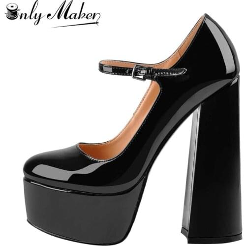 Onlymaker Ladies Mary-Jane Pumps Platform Chunky High Heels shoes Ankle Strap Plus Size Big Size Party Dress Pumps