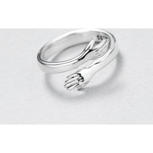 Vintage Love Hug Opening Couple Rings Silver Plated Glossy Fashion Simple Finger Ring Wedding Engagement Ring Jewelry Gifts