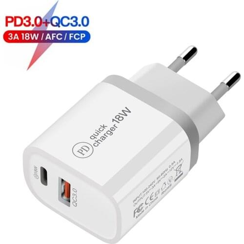 18W PD QC 3.0 Dual USB Charger Quick Charge US Plug For iPhone X 8 Plus Note 9 10 Power Delivery Mobile Phone Adapter