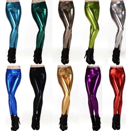 New Shiny Luster Silver Gold Metallic Candy Color Print Fitness Workout Push Up Women Leggings Slim Sexy Girl Hot Pants