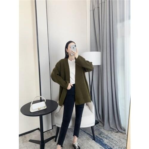 [ZAYAU]Soft Temperament Imitation Cashmere Sweater womens Coat Loose Knit Cardigan Autumn and Winter With Long Solid Color