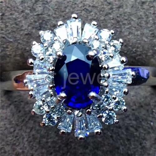 Natural real blue sapphire ring 1CT gemstone Free shipping 925 sterling silver Shiny ring Fine jewelry Q91159