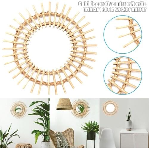 Wicker Willow Mirror Makeup Mirror Wall Mounted Home Decoration Hanging Ornament FP8