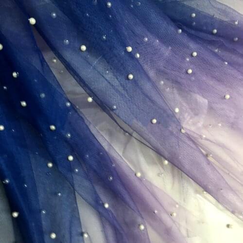 Deep Blue Pearl Mesh Cloth Soft Gradient Ombre Net Fabric Wedding
