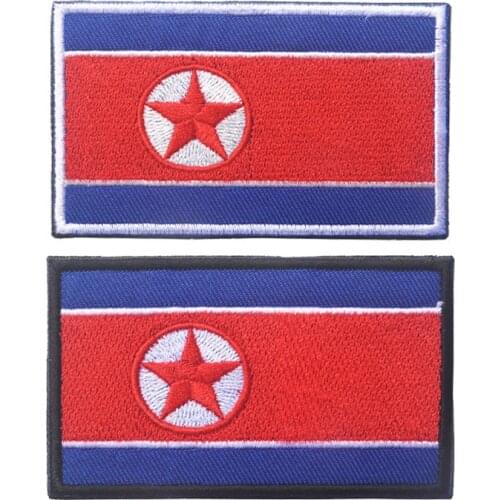 1PCS Full Embroidery North Korea Flag Patch Backpack Bag Jacket Armband Badge Hook and Loop Sticker