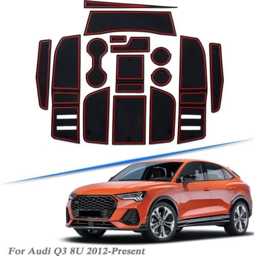 15pcs Car Styling For Audi Q3 8U 2012-Present Latex Gate slot pad Interior Door Groove Mat Non-slip dust Mat Auto Accessories